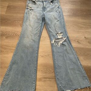 American Eagle Distressed Light Blue Women's Flare Jeans